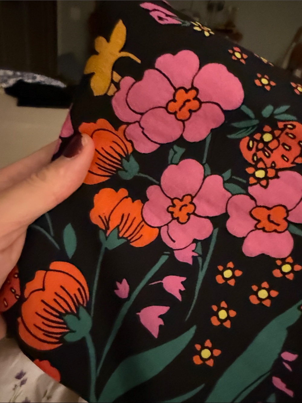 Free People Black Skirt with Pink & Orange Floral Print